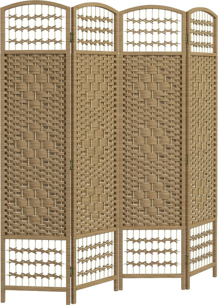 HOMCOM 4-Paneles Terelőfal 160x170 cm Összecsukható Elválasztó Paraván Papírzsinór és Fa Kerettel Hálószobába és Nappaliba | Aosom