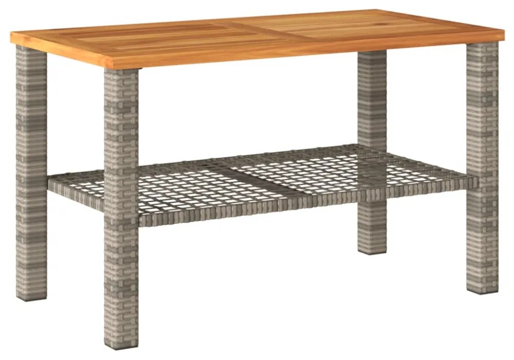 szürke polyrattan és akácfa kerti asztal 70 x 38 x 42 cm