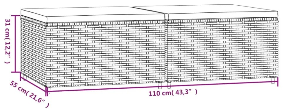 2 db barna polyrattan kerti lábtartó párnával