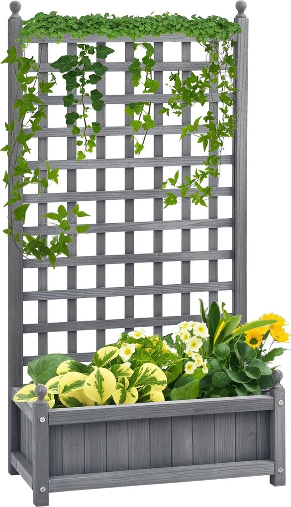 Outsunny Emelt Ágyás Ültetődoboz Trellis-szel, Növénytámasszal Mászó Növényekhez, 64 x 28 x 120 cm | Aosom