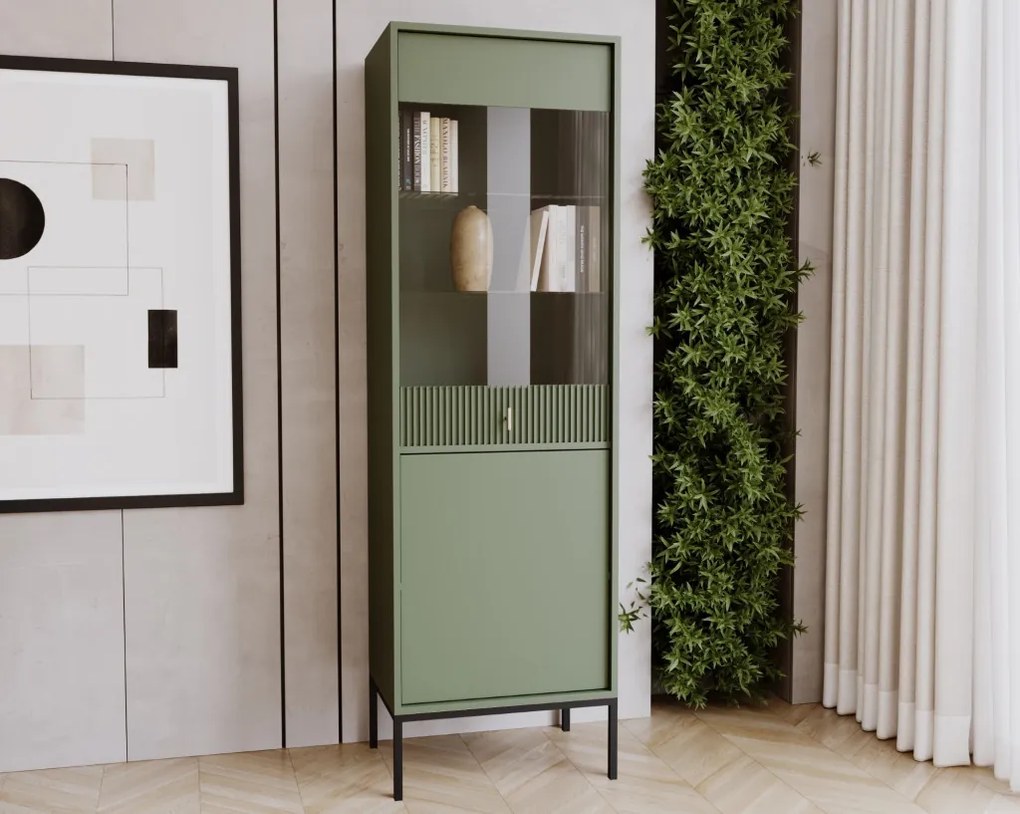 Komód 2 ajtós smoke green színben fekete elemekkel arany fogantyúkkal – MAGGIORE MA04