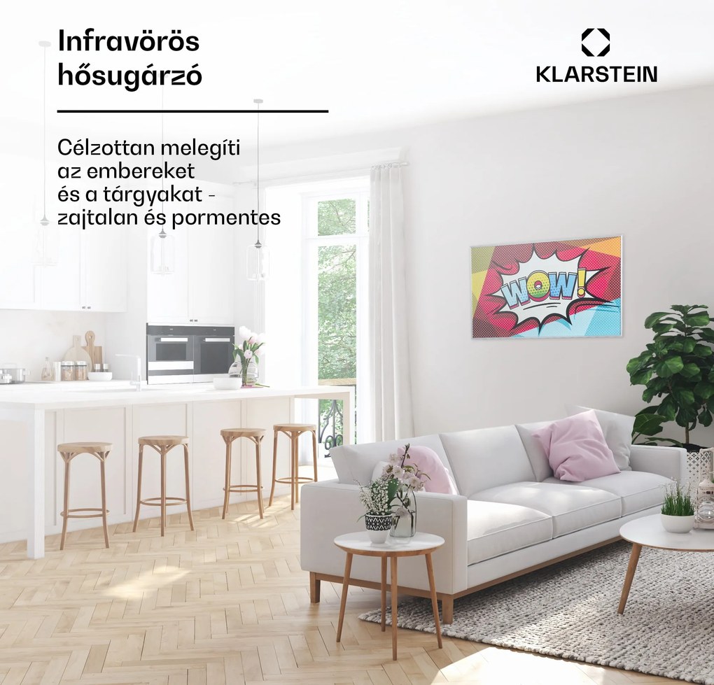 Klarstein Wonderwall Air Art 60, infravörös hősugárzó, 101 x 60 cm, 600 W, falra szerelhető, távirányító
