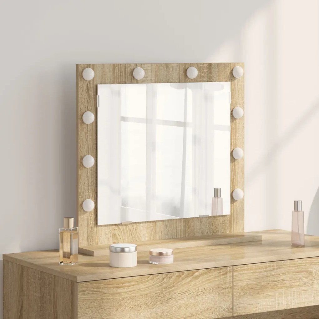 LED világítással rendelkező sminktükör Sonoma tölgy 60x55x18 cm