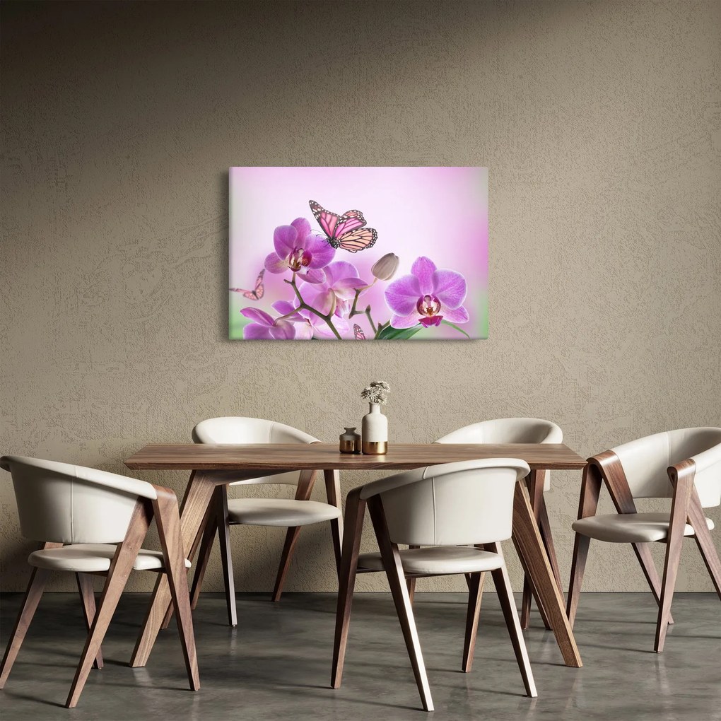 Kép - Pillangó orchidea virágon, lila (90x60 cm)