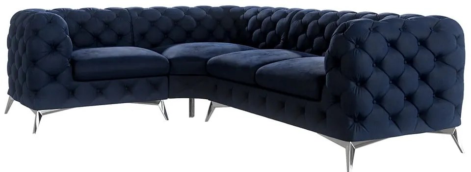 Sötétkék bársony sarokkanapé (bal oldali-L alakú) Chelsea – Ropez