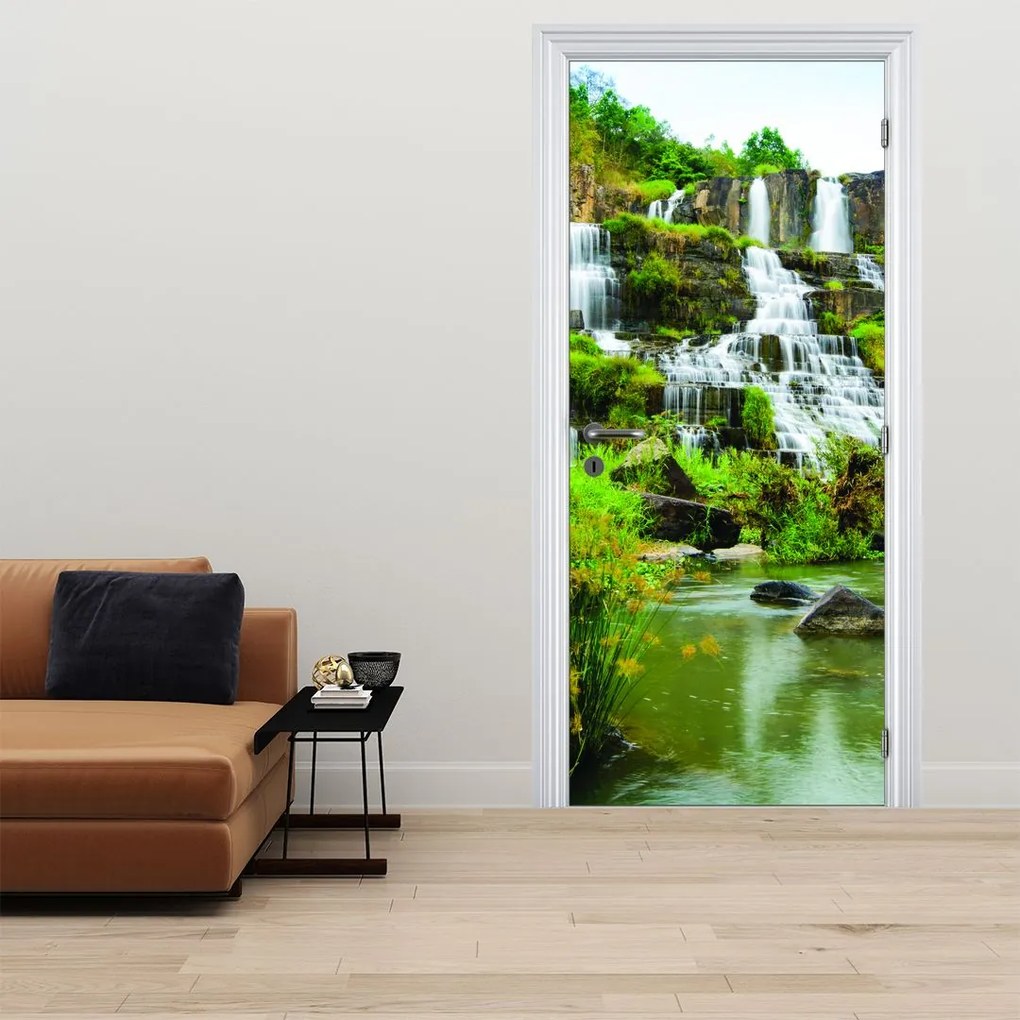 Fotótapéta ajtóra - Vízesések növényzettel (95x205cm)
