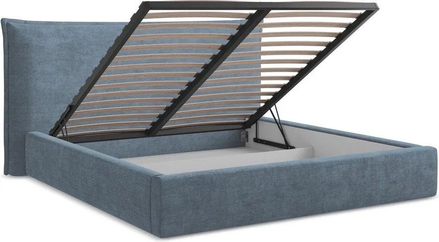 Kék kárpitozott ágyneműtartós franciaágy ágyráccsal 140x200 cm Esala – Makamii