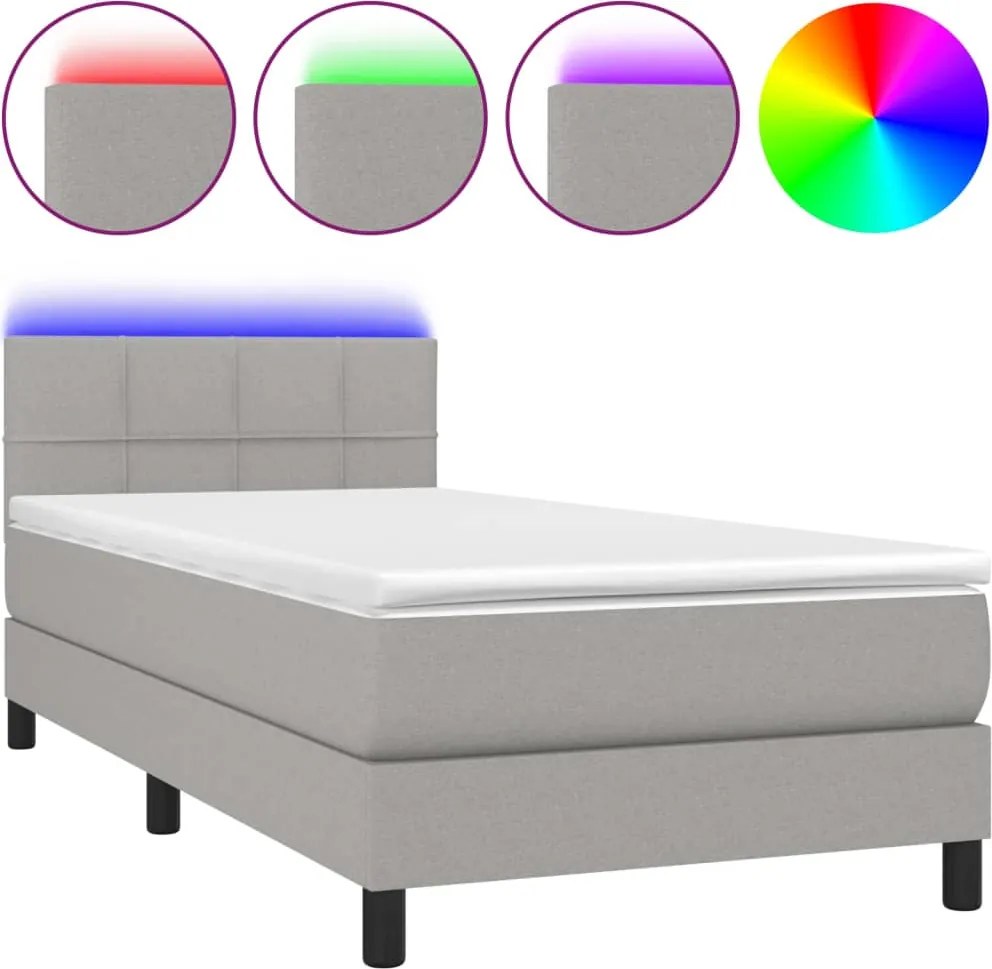 vidaXL világosszürke szövet rugós és LED-es ágy matraccal 90x190 cm
