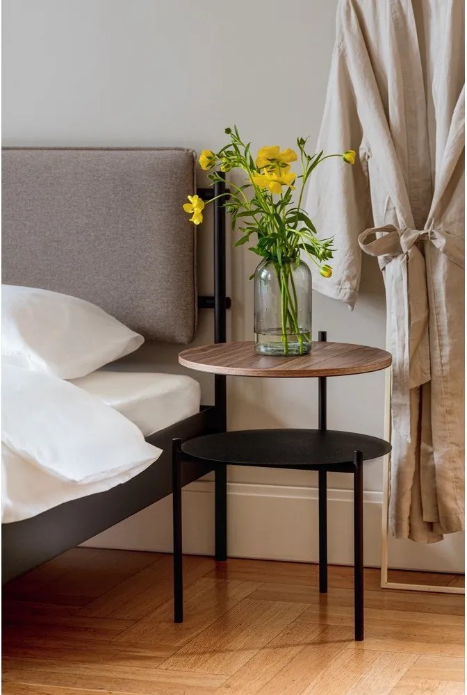 Fekete acél kárpitozott franciaágy ágyráccsal 160x200 cm Eton Basic – noo.ma