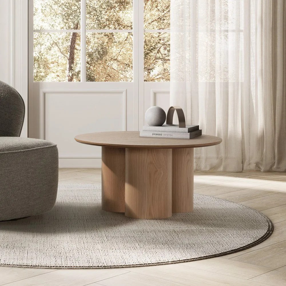 Natúr színű kerek dohányzóasztal tölgyfa dekorral ø 80 cm Lua – MOME