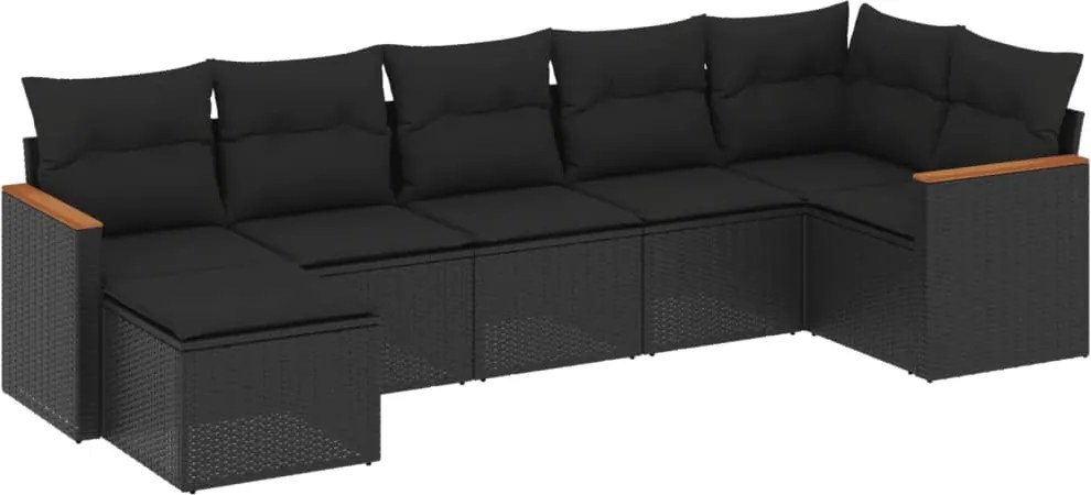 vidaXL 7 részes fekete polyrattan kerti ülőgarnitúra párnával