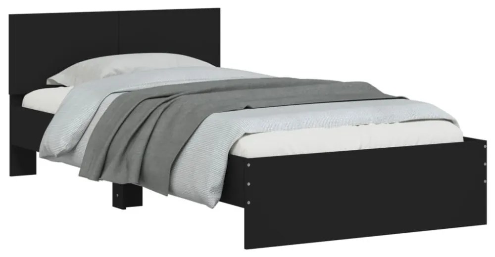 fekete szerelt fa ágykeret fejtámlával 100 x 200 cm