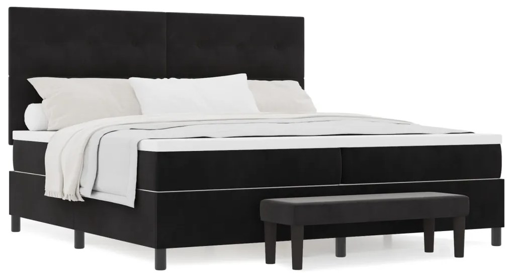 Box spring ágy matraccal és paddal, fekete, 200x200 cm, bársony