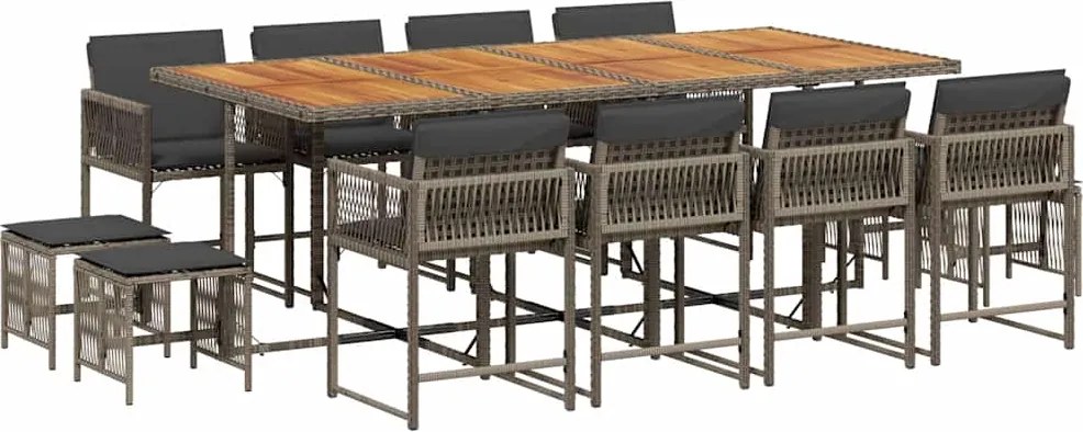 vidaXL 13 részes szürke polyrattan kerti ülőgarnitúra párnákkal