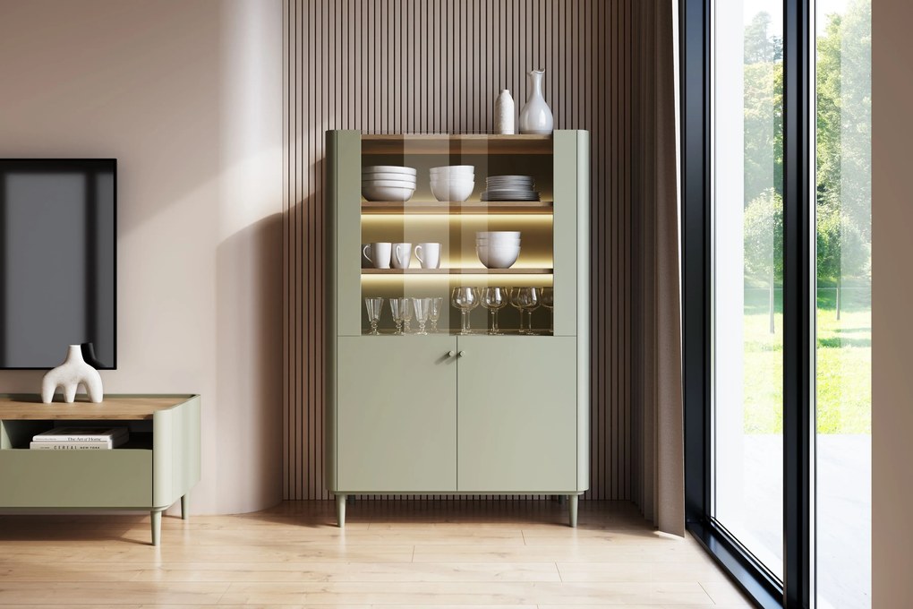 Elivo vitrin 100 cm fém lábakon - eukaliptusz / baltic dune tölgy