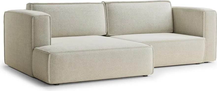Krémszínű zsenília kinyitható-tárolóhelyes sarokkanapé (bal oldali-heverő résszel) Velto – Maison de Rêve