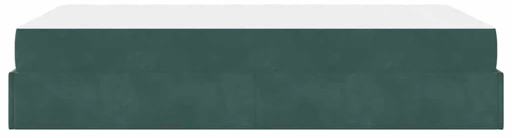 Ágykeret matracmal tárolóval Sötétzöld 140 x 190 cm Bársony