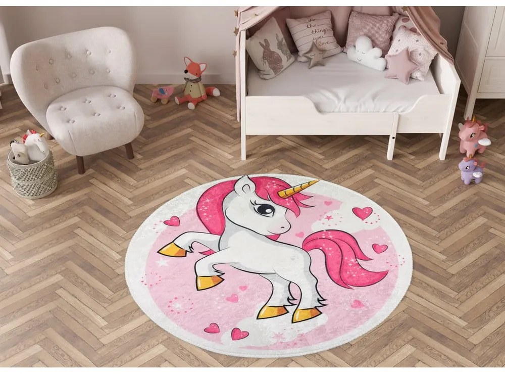 Rózsaszín mosható gyerek szőnyeg ø100 cm Pink Unicorn – Vitaus