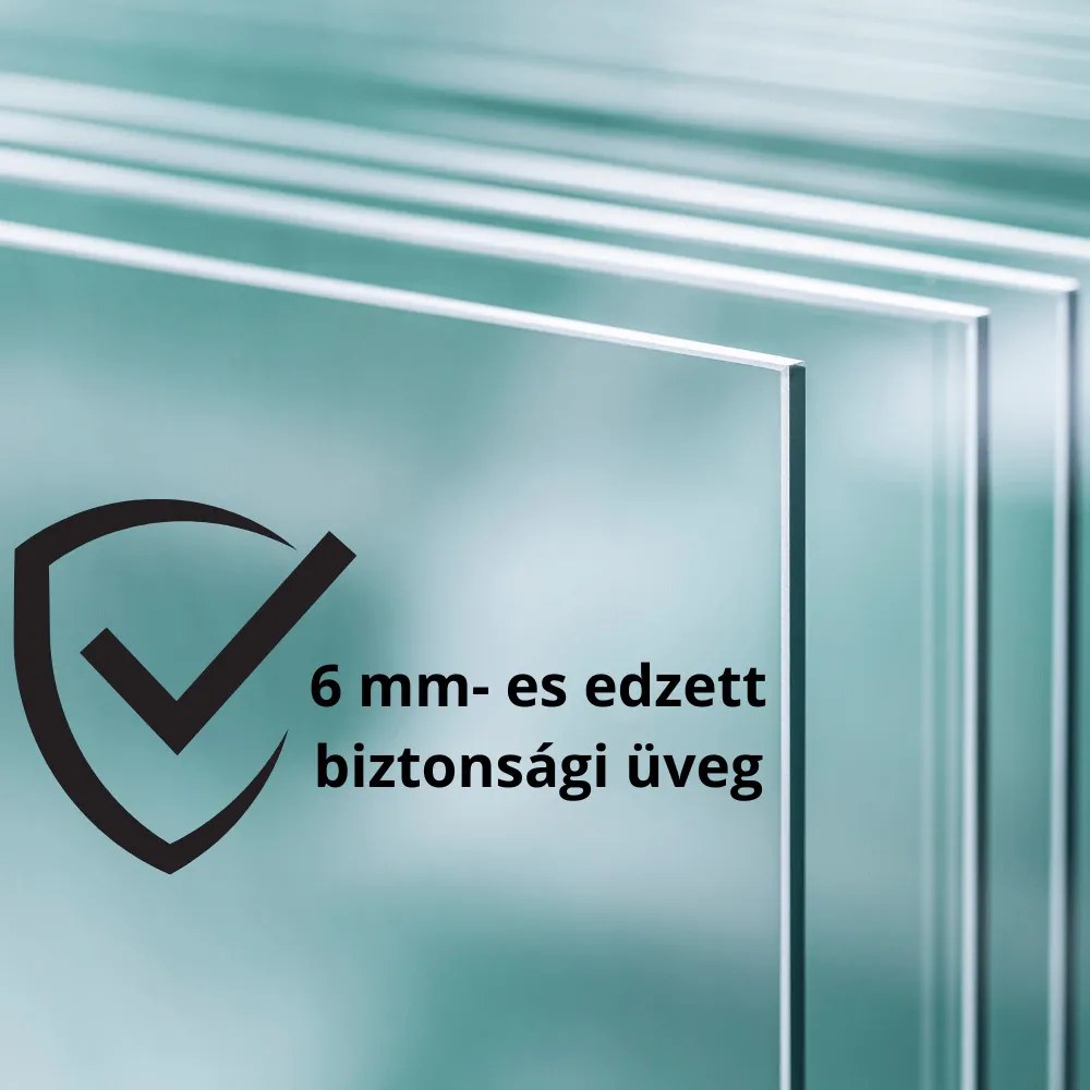 Stuxi Nizza Black 110x100 falsíkra szerelhető 3 oldalú tolóajtós zuhanykabin 6 mm vízlepergető biztonsági üveggel, fekete elemekkel, 200 cm magas