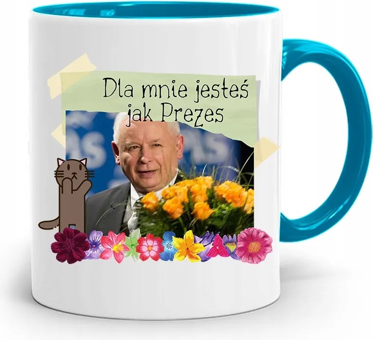 Kék Vicces Bögre Jaroslaw Kaczynski fényképes nyomattal