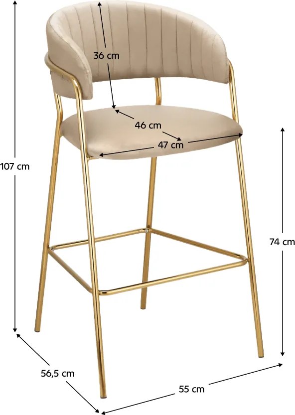 Design bárszék, bézs Velvet szövet/gold króm arany, DASMIN NEW TYP 2