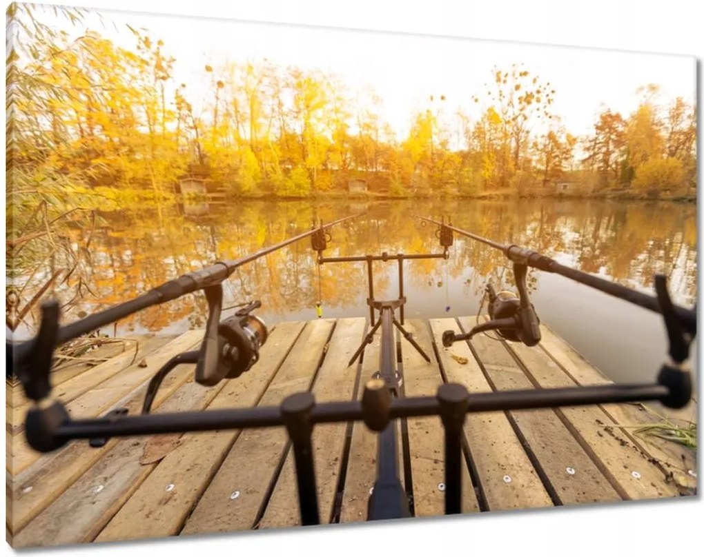Vászonkép 100x70 Horgászbot a tavon