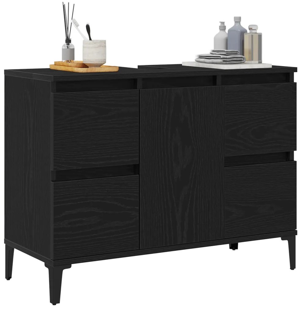 Fekete Tölgy Mosdókagyló Szekrény 80x33x60 cm Mérnöki Fa