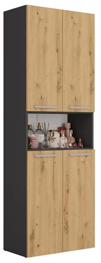 Riano MIX 2K DK fürdőszoba szekrény, 60x174x30 cm, antracit-tölgy