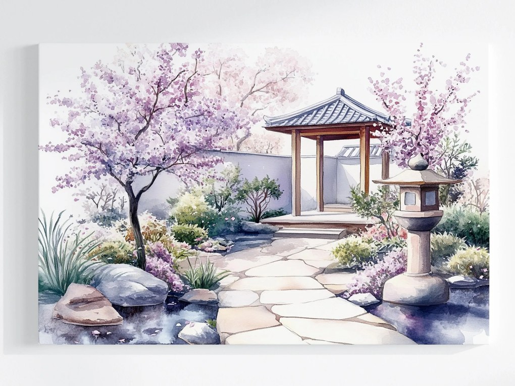 Vászonkép Canvas Akvarell Japán Kert Cseresznye Sakura Virágok 120x80