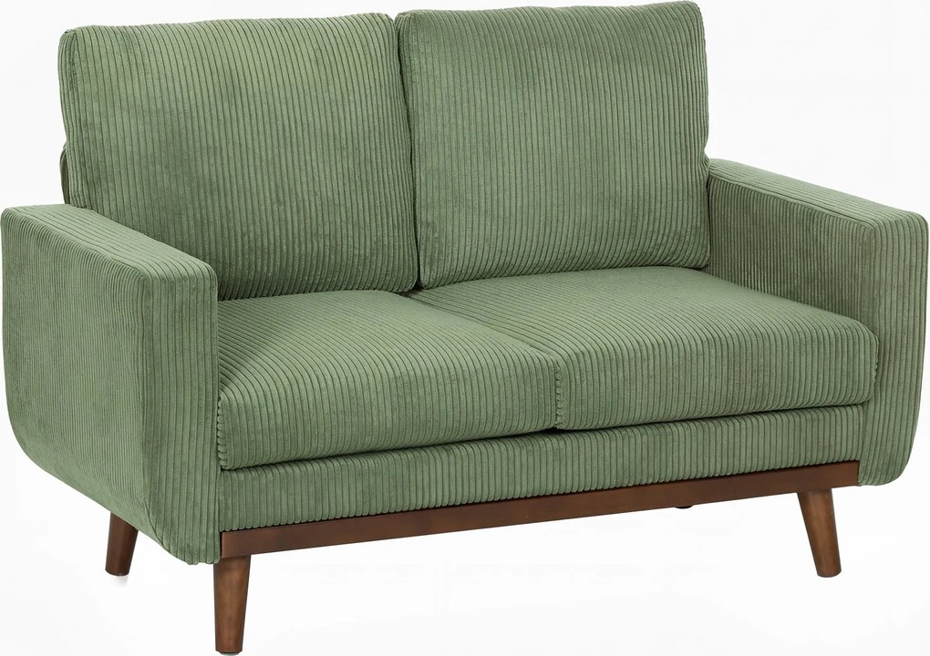 HOMCOM kétüléses kordkanapé 134 cm – puha háttámla, fa lécdíszítés, kényelmes modern kárpitozott kanapé kis terekhez, zöld | Aosom