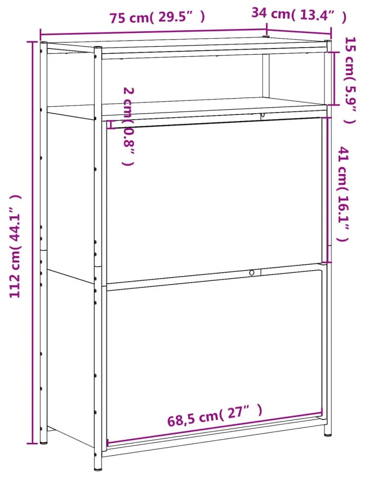 fekete szerelt fa cipőszekrény 75x34x112 cm
