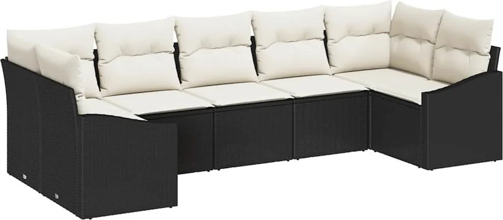 vidaXL Kanapé Szett párnával 7 pcs Fekete polirattan