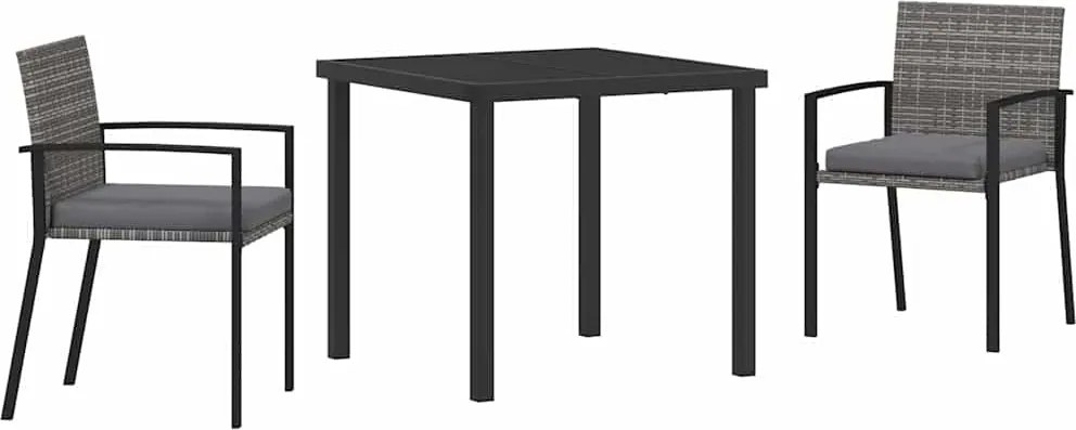 vidaXL Kert étkező szett 3 pcs Szürke Porszórt acél