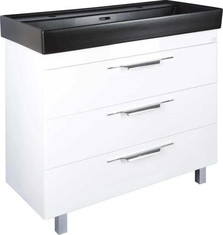 TMP TRIO 100D álló fürdőszobabútor - CeraStyle SHARP FEKETE DUPLA csaplyukas mosdóval - 100 x 48 cm