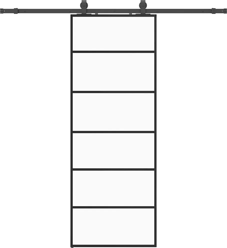 vidaXL fekete ESG üveg tolóajtó fémszerelvény-szettel 76x205 cm