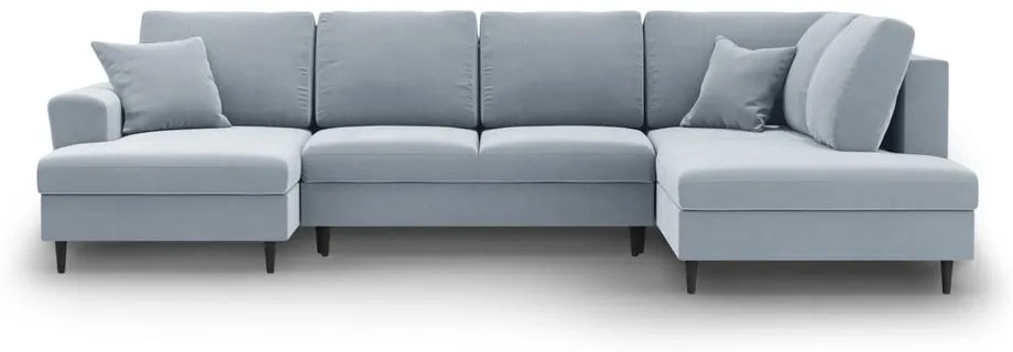 Világoskék bársony kinyitható tárolóhelyes sarokkanapé (jobb oldali-U alakú) Kyoto – Cosmopolitan Design