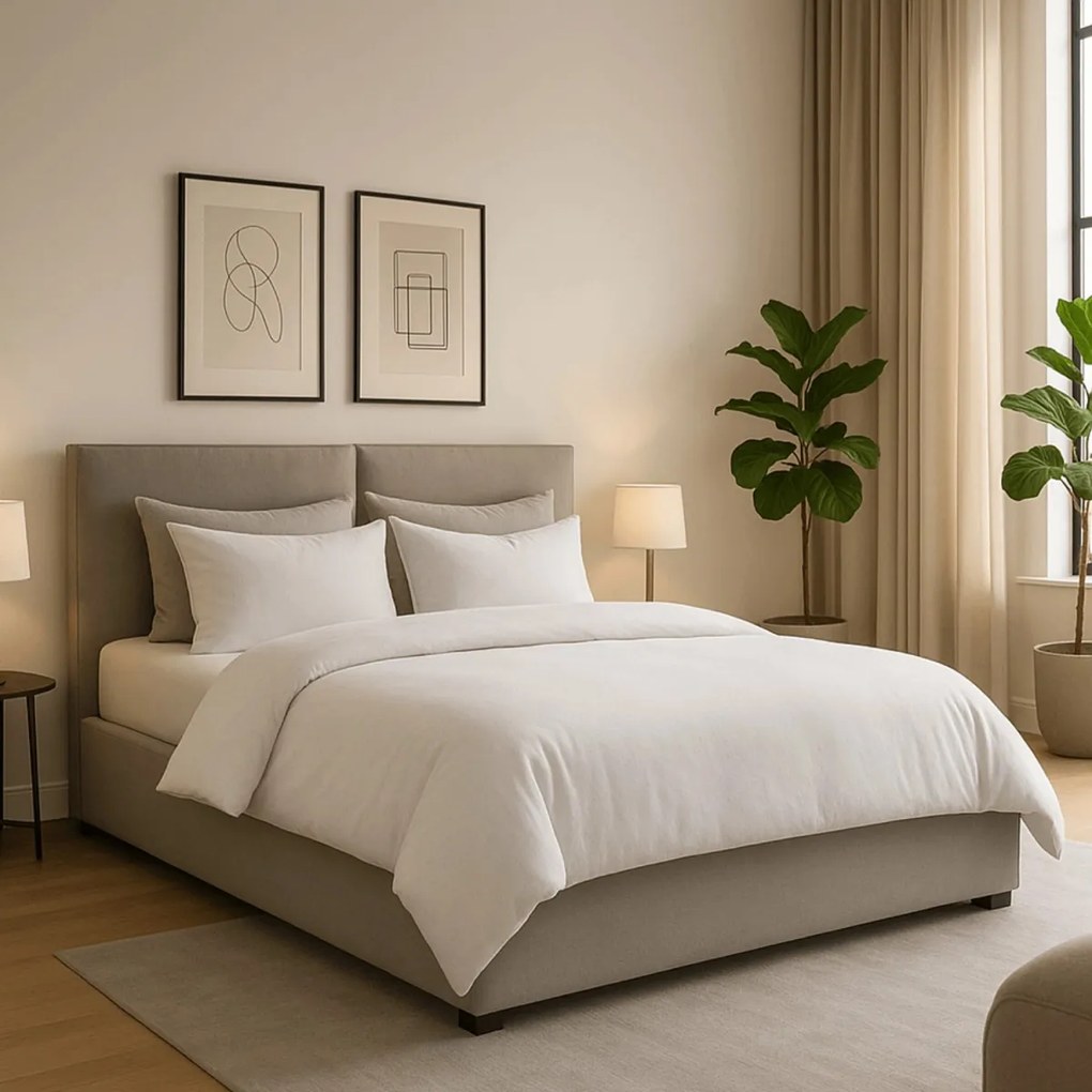 Krém Bársony Franciaágy Ágyneműtartóval. 160×200 MARSYLIA