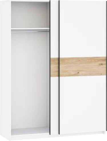 BERNO ruhásszekrény, 150 cm | Fehér + hickory tölgy