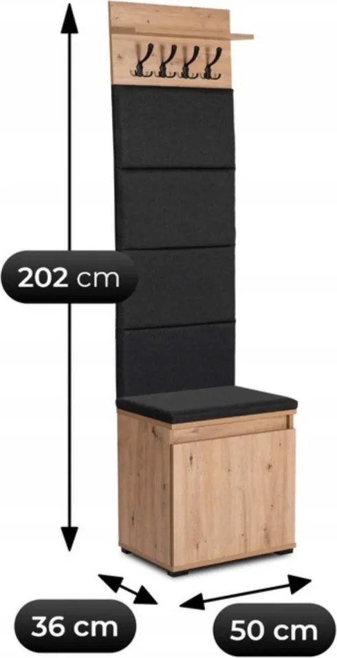 Előszoba bútor szett 50 cm artisan tölgy/grafit színben – PARMA