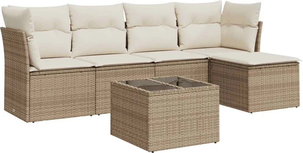 vidaXL 6 részes bézs polyrattan kerti ülőgarnitúra párnával