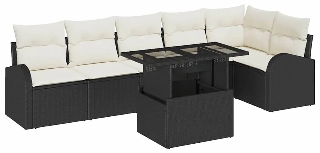 Kerti Kanapé Szett 7 pcs Fekete és krémszínű 100 x 55 x 73 cm