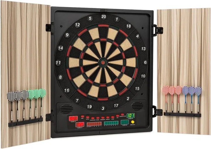 KLARFIT Dartmaster 180, bézs, darts tábla, dart gép, puha hegyű, ajtó