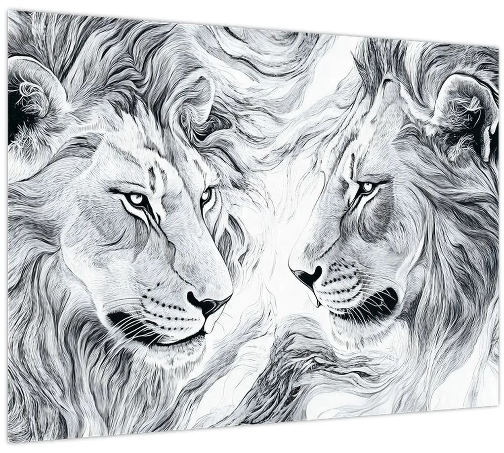 Kép - Rajzolt oroszlánfejek (70x50 cm)