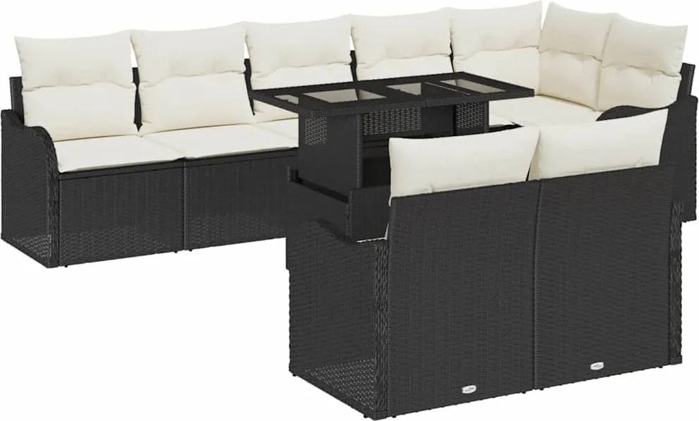 vidaXL Hálószoba szett párnával 9 pcs Fekete Poli rattan