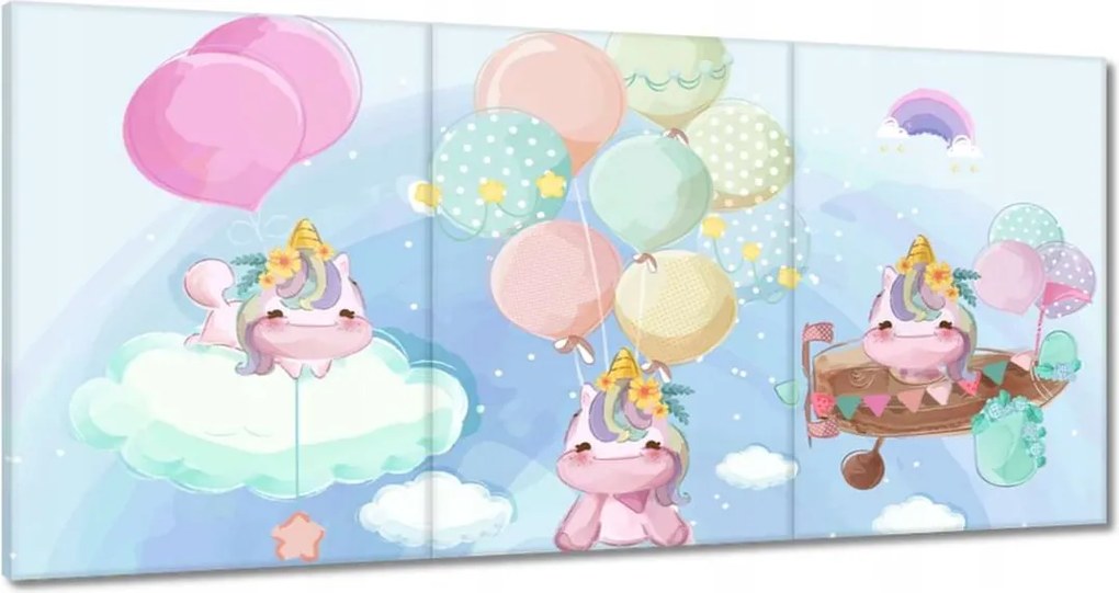 Vászonkép 60x30 Gyönyörű unikornisok lufival