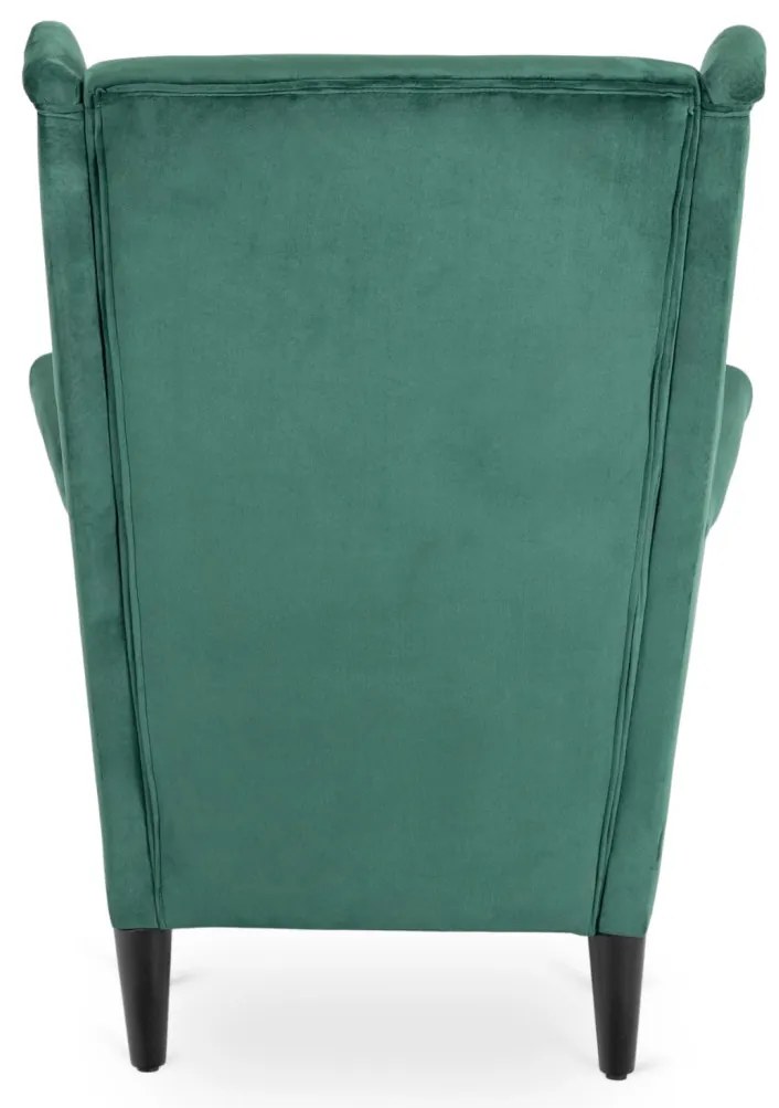 Elegáns Füles Fotel Lábtartóval Zöld Bársony Kárpittal. EVAN 2
