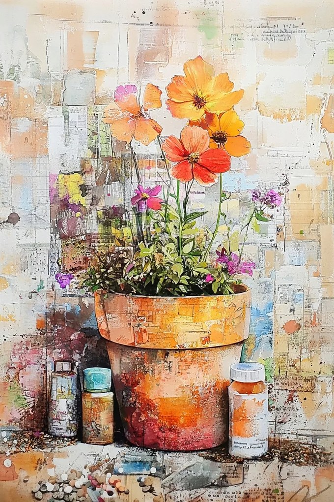 Canvas Vászonkép Dekoráció Színes Virágok Virágcserép Növények 80x120