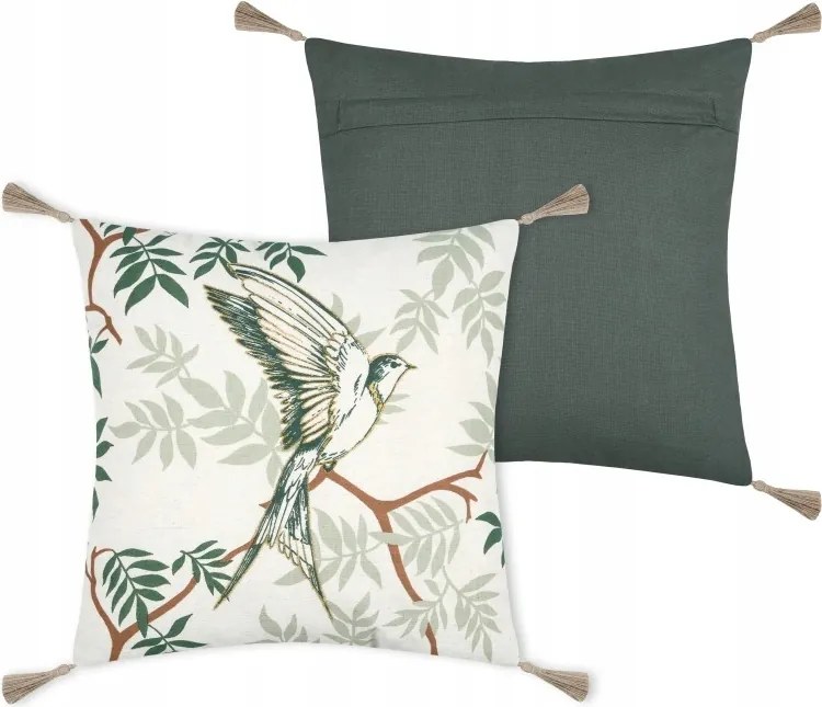 Díszpárna Botanys 40x40 madár gally pamut lenvászon Boho