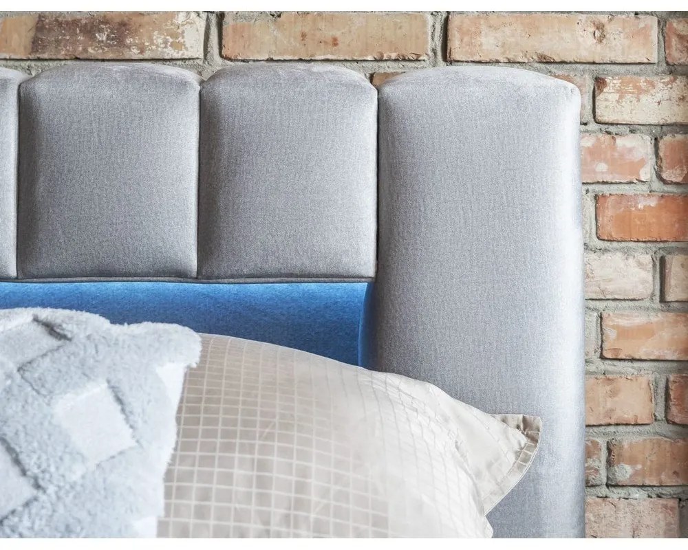 Világosszürke kárpitozott ágyneműtartós franciaágy ágyráccsal 160x200 cm Lamica – ELTAP