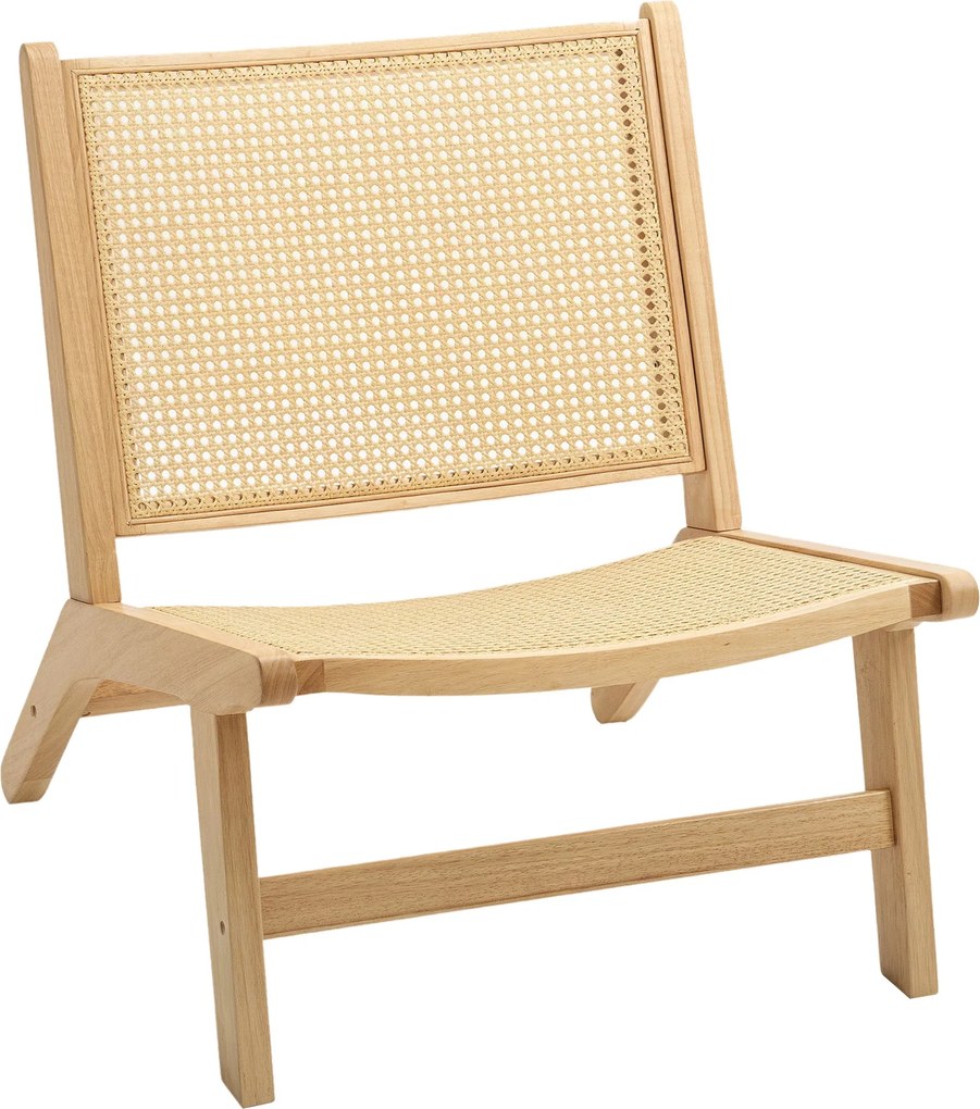 HOMCOM Karfa Nélküli Relax Szék Rattan Háttámlával, Fából Készült Keret, Olvasószék Nappalira és Hálószobába, Természetes Fa | Aosom
